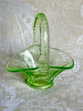 Vintage Vaseline Uranium Tiffin Glass Basket